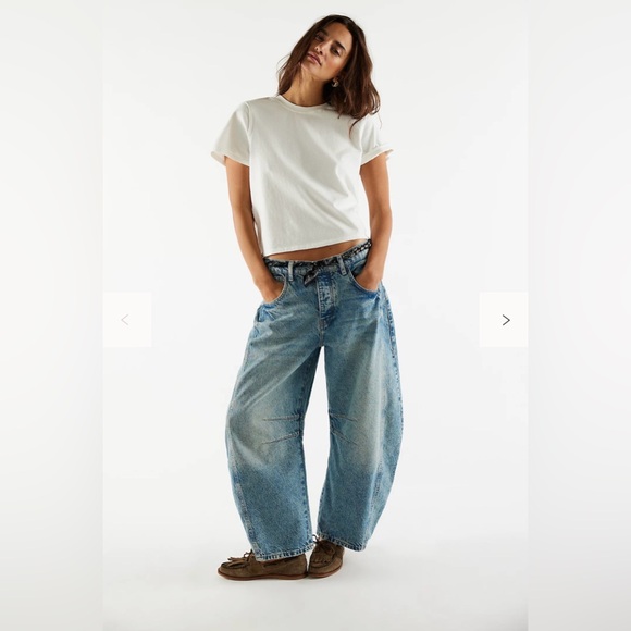 Free People Denim - Free People We The Free Good Luck Mid-Rise Barrel Jeanson Ultra Light Beam